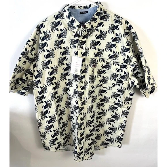 VTG Bugle Boy Mens Floral Blue Cotton Button Up Shirt Size XL Short Sleeve‎ NWT - Picture 6 of 12